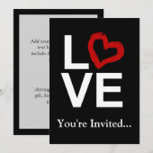 Amour, noir et blanc avec invitation au coeur roug (Devant / Derrière)
