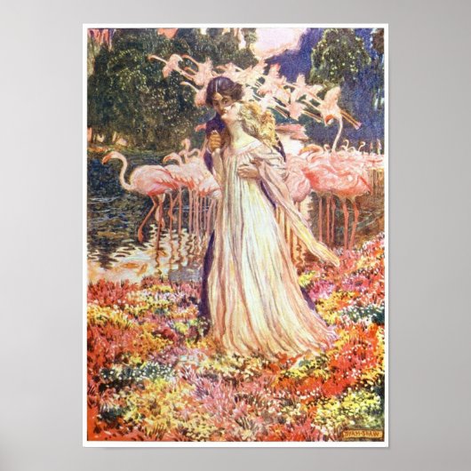 Amour parmi les flamants roses poster vintage (Devant)