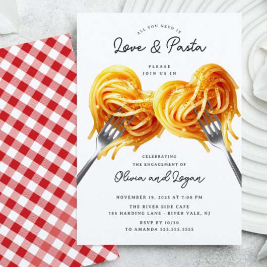 Amour & Pasta Fiançailles de coeur Invitation