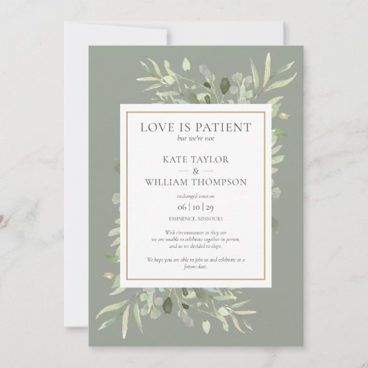 Amour Patient Elopement Sage Mariage Faire-part (Devant)
