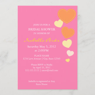 Amour Pink & Oranje Bridal Shower Uitnodiging 5 x 