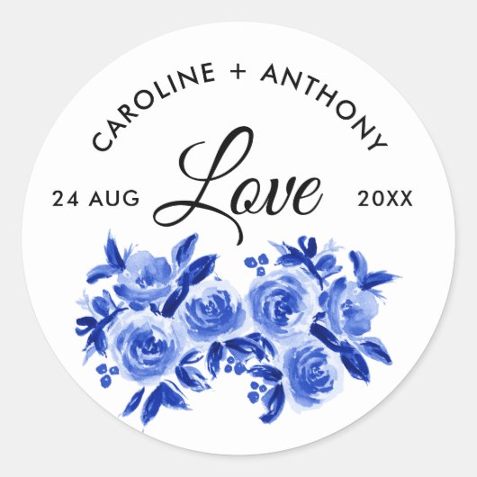Amour. Sticker Mariage Royal Blue Watercolor (Devant)