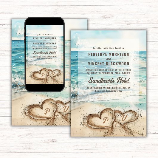 Amour sur la plage Mariage Invitation