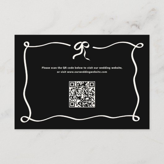 Amour | Zwart Frans strik bruiloft details QR-code Informatiekaartje (Achterkant)