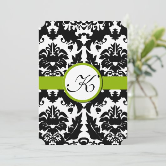 Amoureux Damas verdure Mariage Invitations (Debout devant)