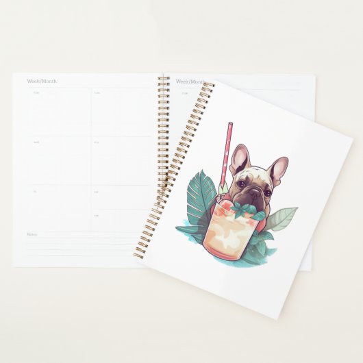Amoureux de la plage : Frenchie Fizz Planner (Devant avec enveloppe)