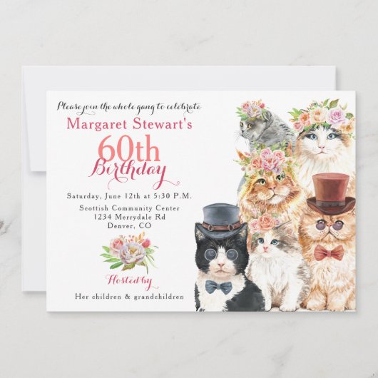 Amoureux de les chats 60e anniversaire Invitation (Devant)