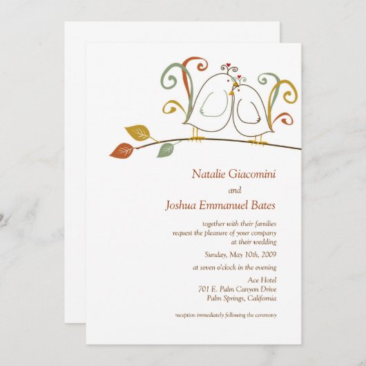 Amoureux des Branches Invitations de mariage (Devant / Derrière)