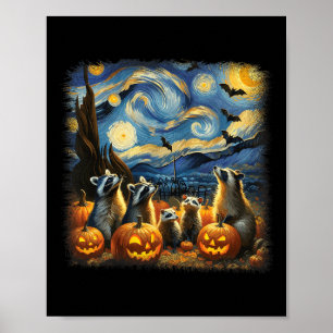 & Possum Halloween Herfst Van Gogh Sterrennach Poster
