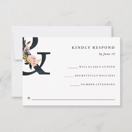 Ampersand élégant | Noir et Blanc mariage RSVP (Devant)
