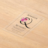 Ampersand en boeket van roze rozen bruiloft acryl uitnodigingen (Laagn)