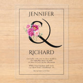 Ampersand en boeket van roze rozen bruiloft acryl uitnodigingen (Voorkant)