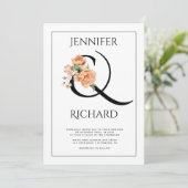 Ampersand en perzik pioenrozen QR bruiloft Kaart (Staand voorkant)