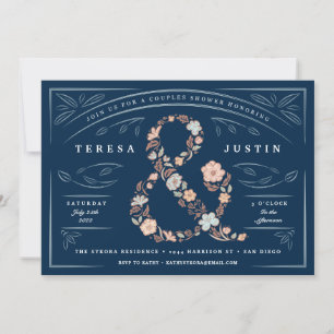 Ampersand Floral Couples Shower Party Invitation Kaart
