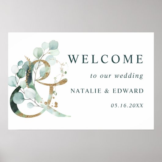 Ampersand Gold Greenery Mariage Affiche de bienven (Devant)