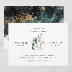 Ampersand Gold Greenery Wedding Couples Shower Kaart