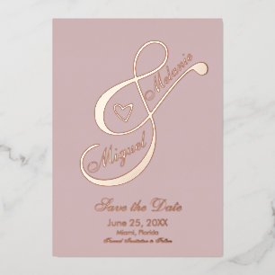 Ampersand Hart Roze Blush Save the Date Gedrukt  Folie Uitnodiging