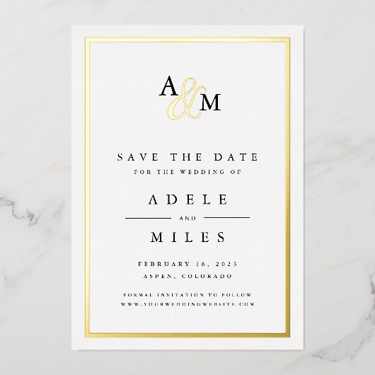 Ampersand Monogram Folie Save the Date Kaart (Voorkant)
