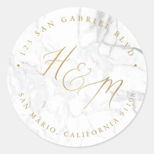 Ampersand Monogram Kalligrafie Faux Goud Marmer Ronde Sticker