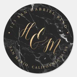 Ampersand Monogram Kalligrafie Faux Goud Marmer Ronde Sticker