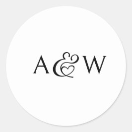 Ampersand Monogram Zwart-wit bruiloft Ronde Sticker