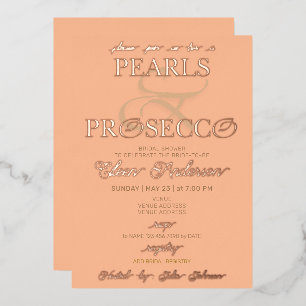 Ampersand Peach Fuzz Pearls Prosecco Vrijgezellenf Folie Uitnodiging