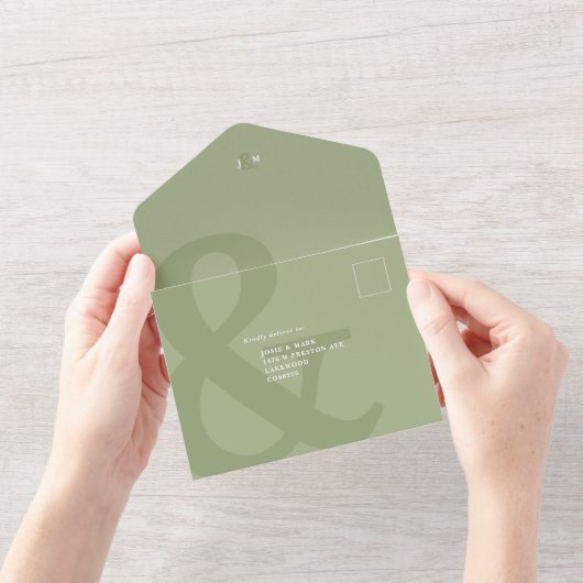 Ampersand sauge vert tout en un faire-part de mari (Ouverture)