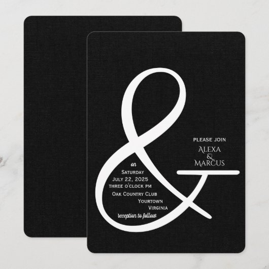 Ampersand Wedding Invitation on black texture Kaart (Voorkant / Achterkant)