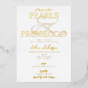 Ampersand White Pearls & Prosecco Vrijgezellenfees Folie Uitnodiging