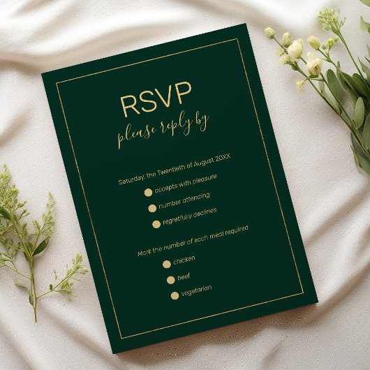 Amperson en or vert foncé simple mariage RSVP