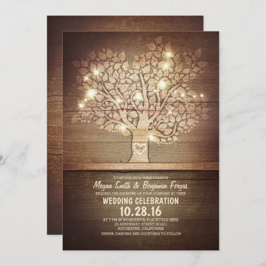 Ampoules à cordes et invitations de mariage rustiq (Devant / Derrière)