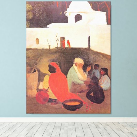 Amrita Sher-Gil - Oude verhalenverteller, fijne ku Canvas Afdruk (Insitu (Houten vloer))