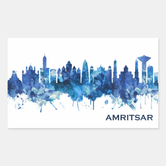 Amritsar Punjab Skyline Blue Rechthoekige Sticker (Voorkant)