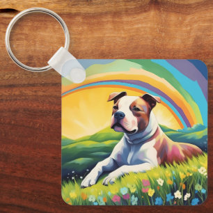 Amstaff Amerikaanse Staffordshire Terrier Regenboo Sleutelhanger