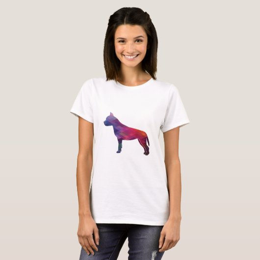 Amstaff Dog Geometric Pattern Silhouette Paars T-shirt (Voorkant volledig)