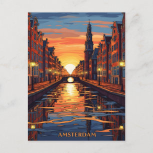 Amsterdam ansichtkaart Holland Vintage Reizen Briefkaart