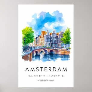 Amsterdam Aquarel Vintage Nationale Poster Skiën
