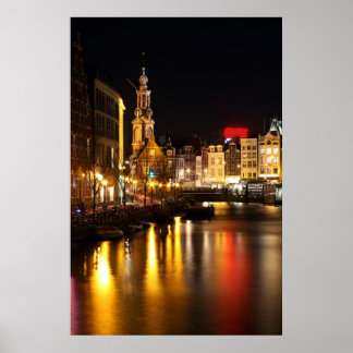 Amsterdam at night in Amsterdam Nederland Poster