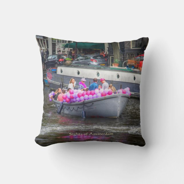 Amsterdam Balonpartij Boat Souvenir Kussen (Voorkant)