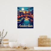 Amsterdam bij nacht poster (Keuken)