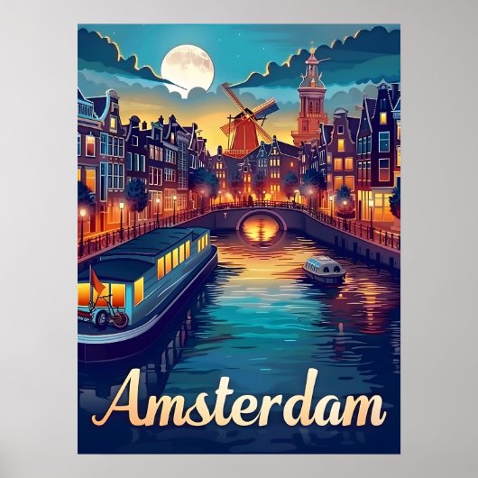 Amsterdam bij nacht poster (Voorkant)