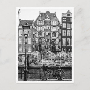 Amsterdam Bloemenmarkt Fiets Lantaarn Zwart & Wit Briefkaart