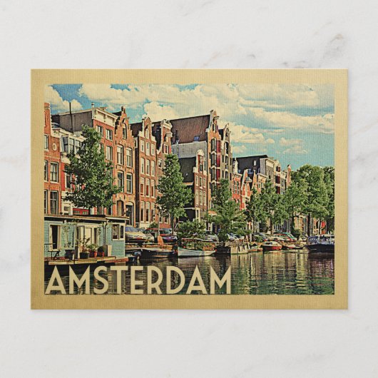 Amsterdam Briefkaart Holland Vintage Travel (Voorkant)