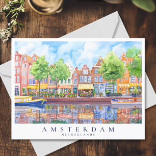 Amsterdam Canal & Boats Waterverf Travel Briefkaart