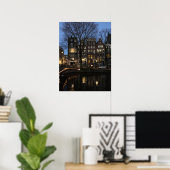 Amsterdam Canal Evening Night Glow Foto Poster (Thuiskantoor)