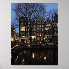 Amsterdam Canal Evening Night Glow Foto Poster