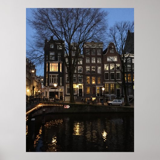 Amsterdam Canal Evening Night Glow Foto Poster (Voorkant)