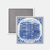 Amsterdam canal houses Delft Blue style magnet (Recto/Verso)