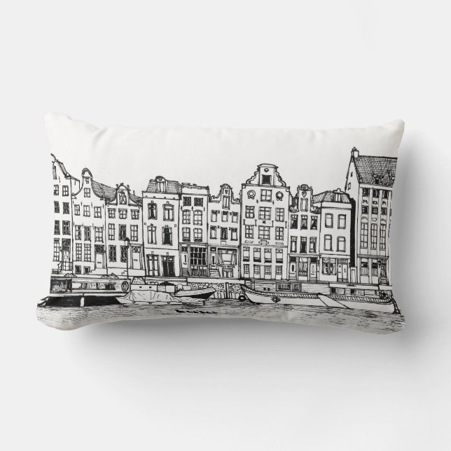 Amsterdam Canal Netherlands Cityscape Illustratie Kussen (Voorkant)