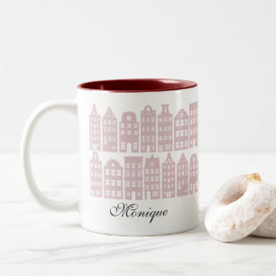 Amsterdam Canal Row Houses Personalized Maroon Red Tweekleurige Koffiemok